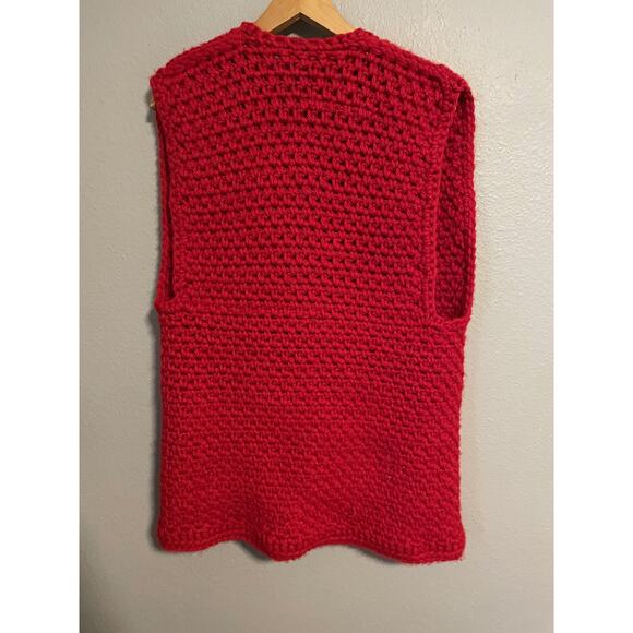 Vintage Handmade Crochet Sweater Vest Womens XL Red Chunky Open Front Granny - Picture 4 of 7